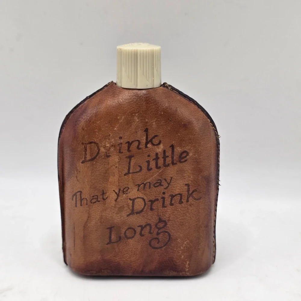 Vintage Leather Flask Brown Long Beach Cal Souvenir Pig Barware Kitsch